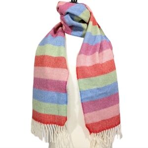 Women 100% Merino Wool Scarf New John Hanly made in Ireland fringe Colorful